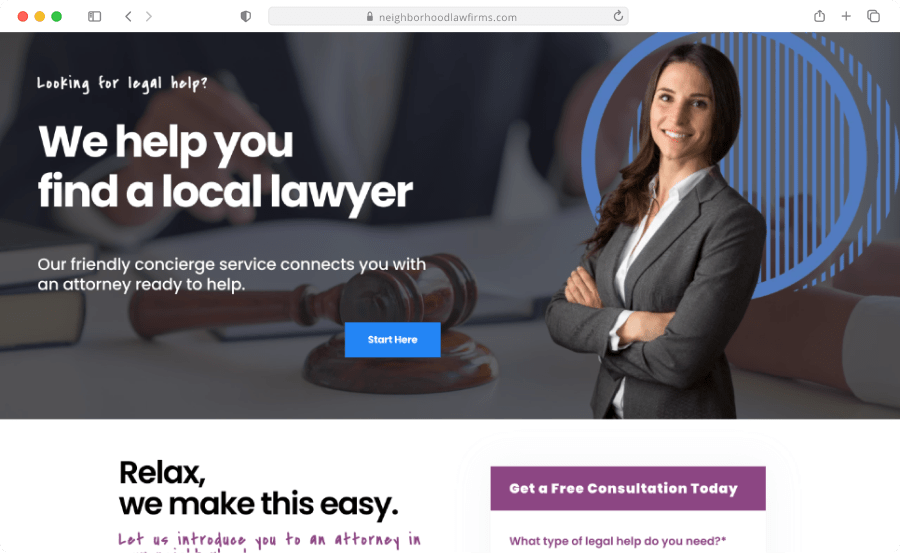 Neighborhood Law Firms website screenshot